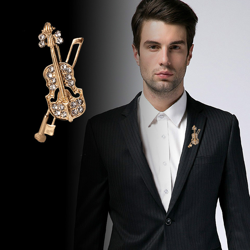 Men Accessories Brooch - Kristal Keman Broş Takı Lüks Müzik