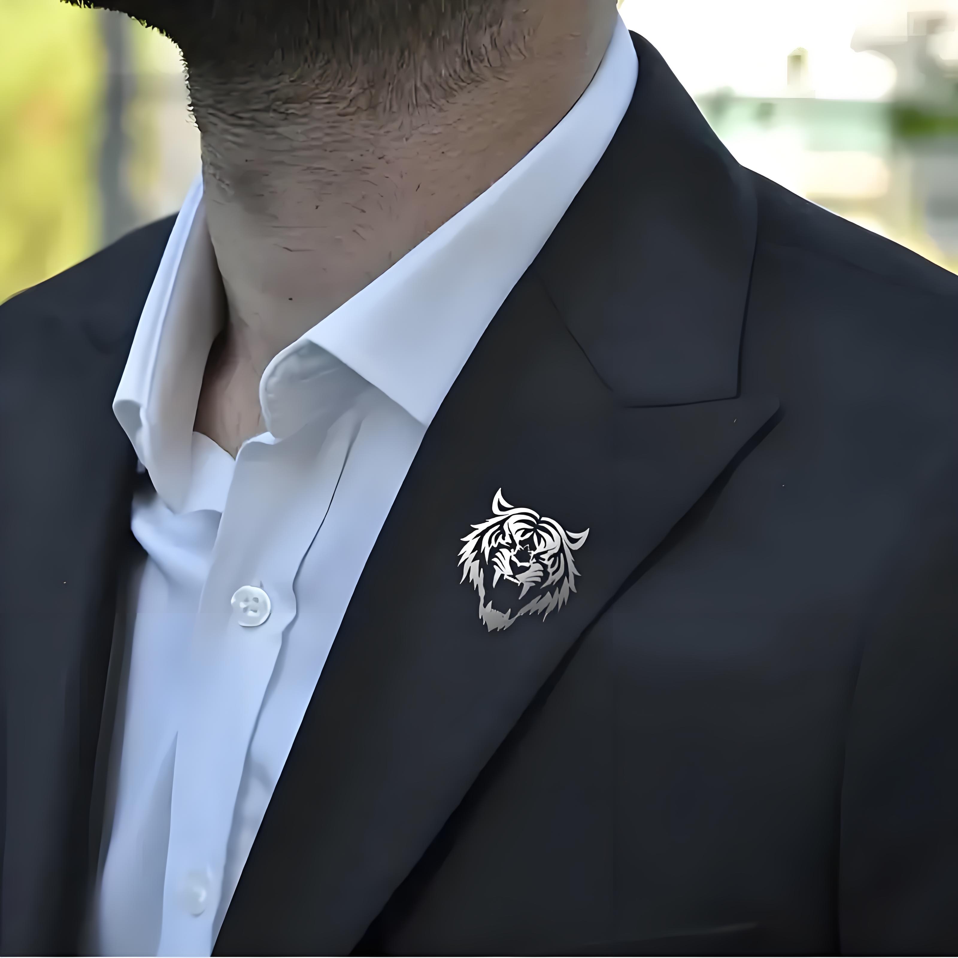 Men Accessories Brooch - Erkek Paslanmaz Çelik Kaplan Kafası Yaka