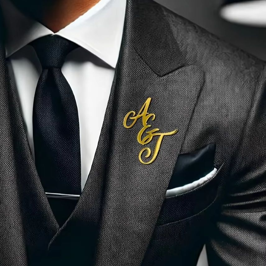 Men Accessories Brooch - Özel Monogram İlk Adı Paslanmaz Çelik