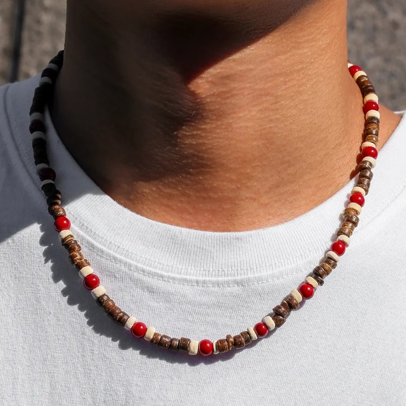 Men'S Vacation Accessories - Erkekler için Bohemian Ahşap Boncuk Kolye