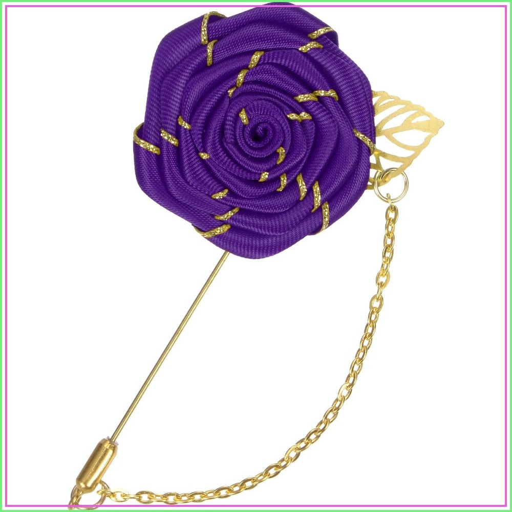 Men Accessories Brooch - Altın Yapraklı Gül Çiçeği Broşu, Erkekler